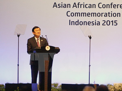 Chủ tịch nước Trương Tấn Sang phát biểu tại phiên họp toàn thể 1 của Hội nghị Cấp cao Á-Phi.
